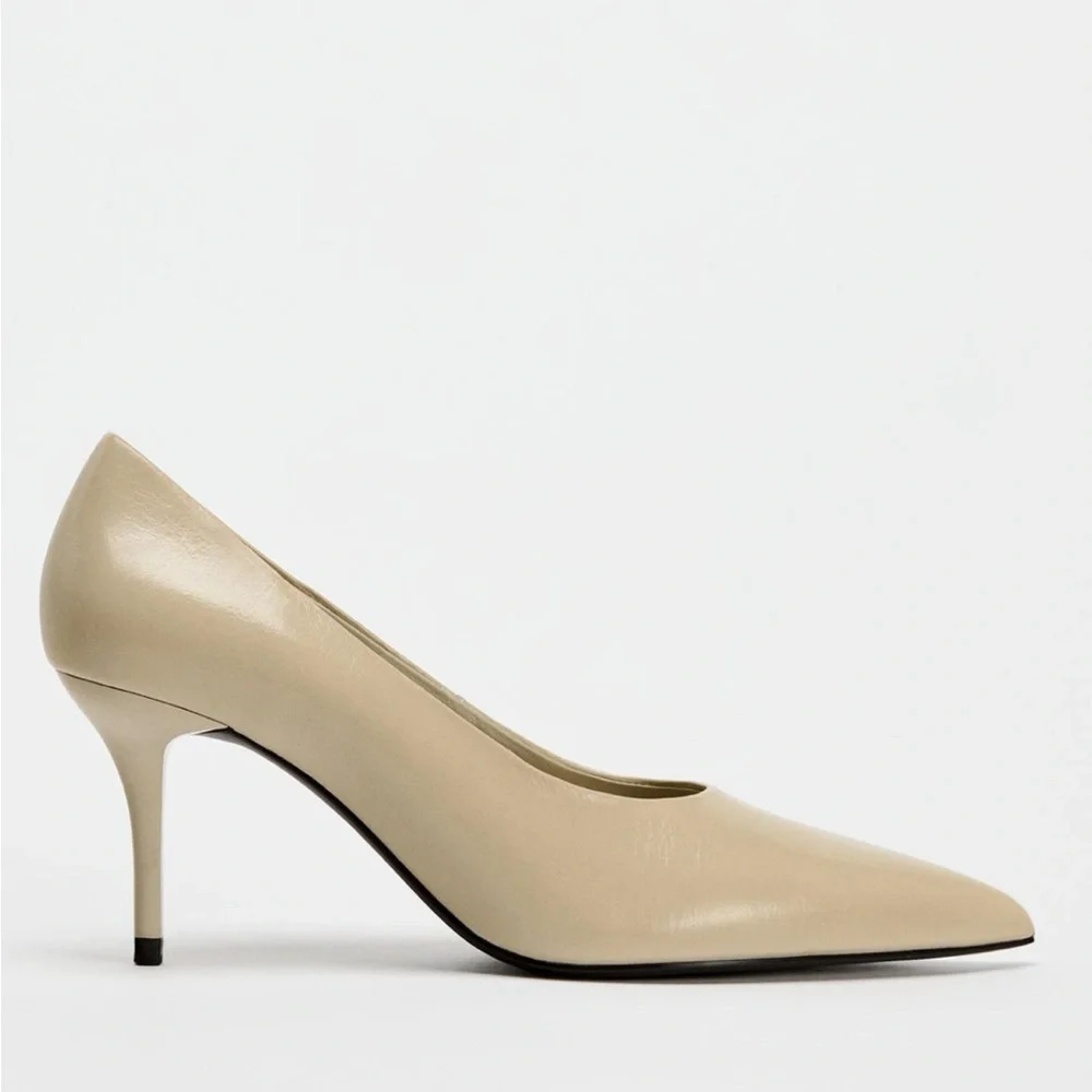 BRAND NEW ZARA LEATHER HEELS 38 with tag on (no box )! - Picture 6 of 12